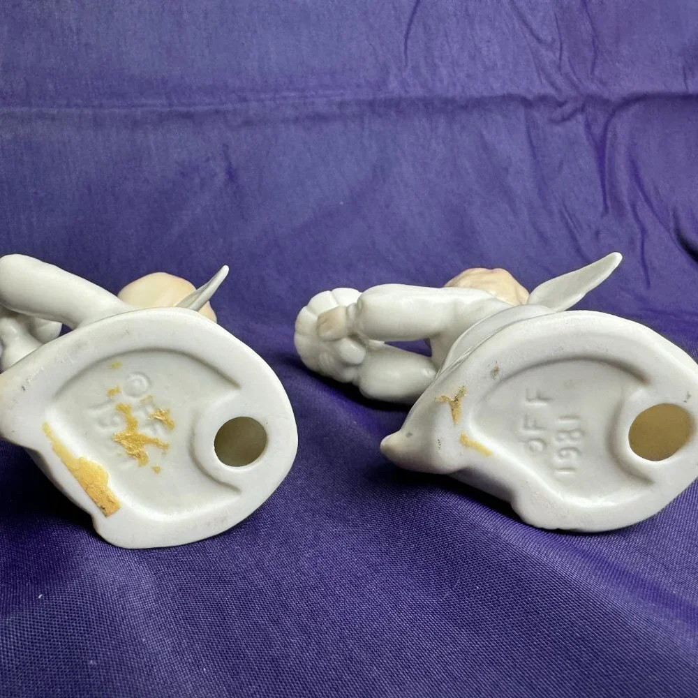 Vintage Porcelain Candlesticks Angels Set of 2 NO USED